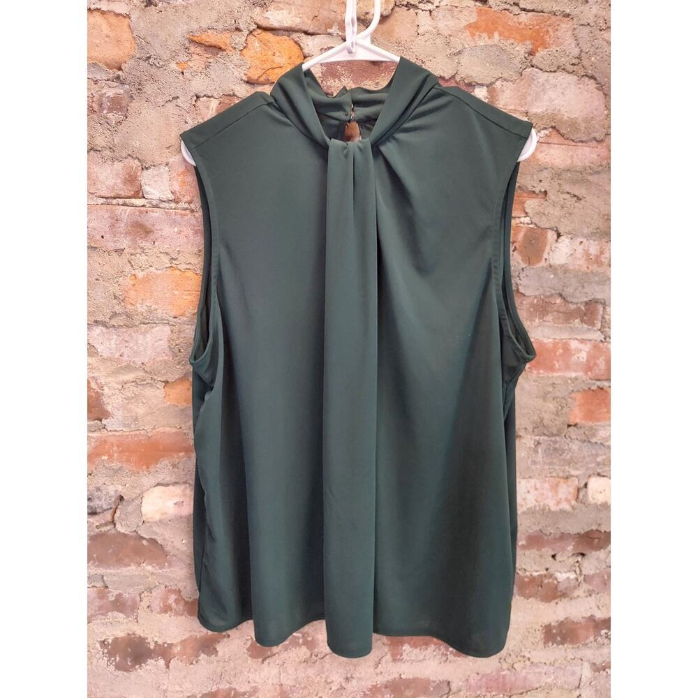 Worthington Womens Plus Top Blouse Size 1X Green High Neck Keyhole Back